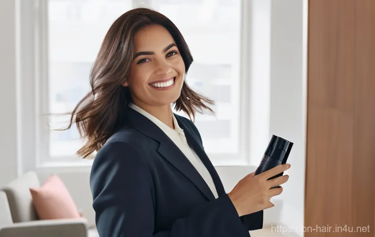 드라이 샴푸와 파우더 샴푸 비교 - **Prompt:** A young, busy professional woman in her early 30s is depicted in a modern, sunlit apartm...