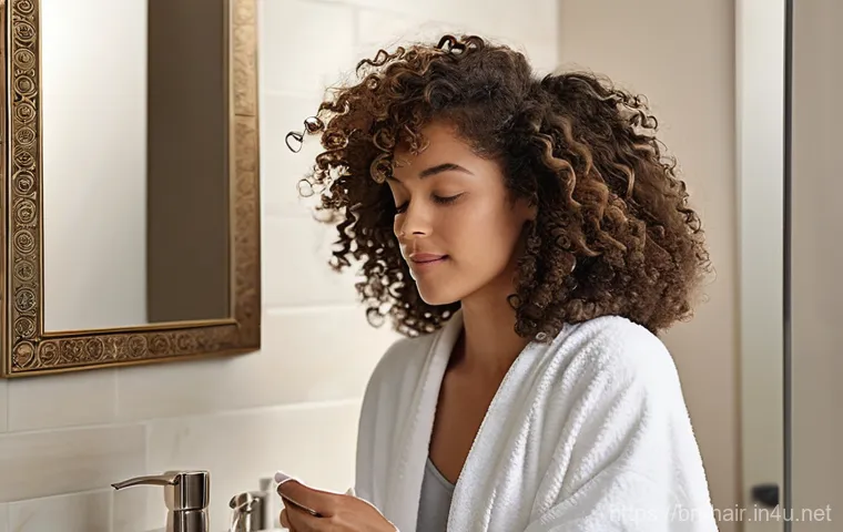 곱슬머리 전용 헤어크림 추천 - **Prompt for Hydration and Frizz Control:**
"A young adult woman with rich, textured curly hair ...